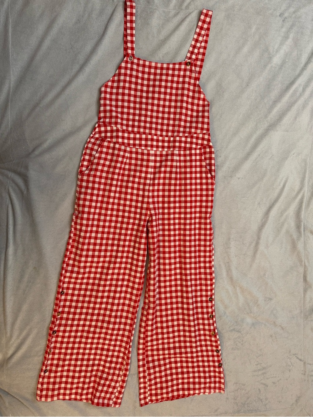 70s Handmade Gingham Wide-Leg Jumpsuit
